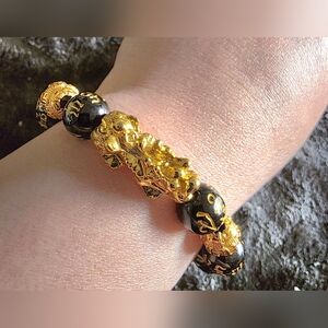 Gold and Black Beaded Bracelet